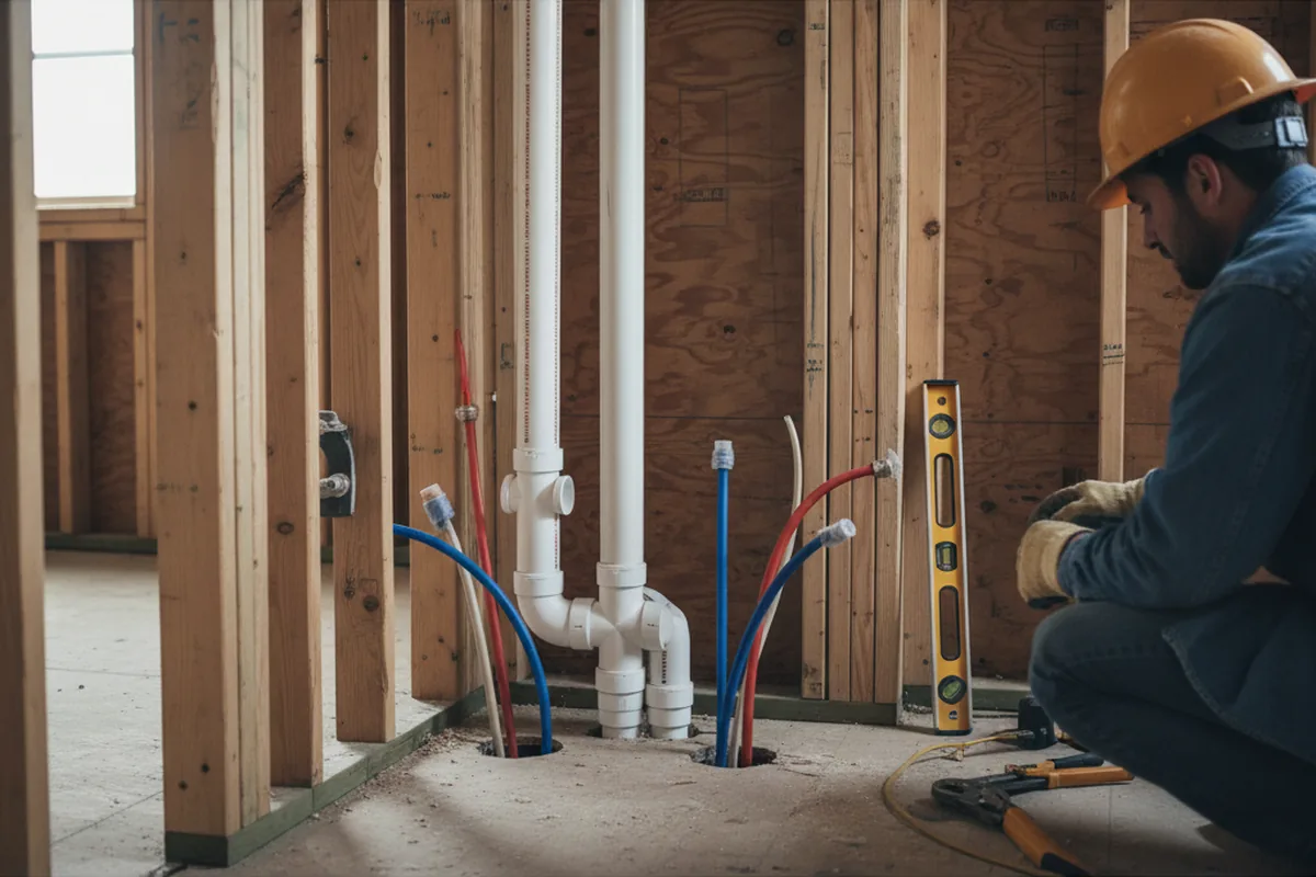 Drain and supply rough-in during Sump Pump Repair in Montclair